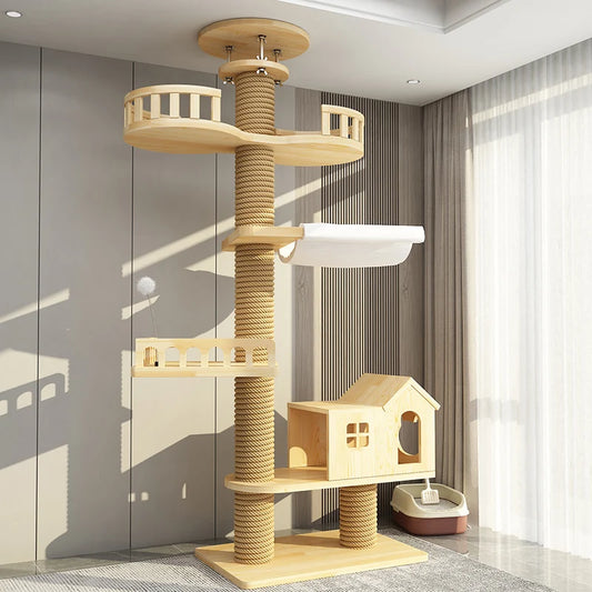 YXT Cats Tree Floor Solid Wooden Cat Tree House Climbing Pets Furniture Adjustable Kitten Trees Tower Multilayer Cat Climbing Fr