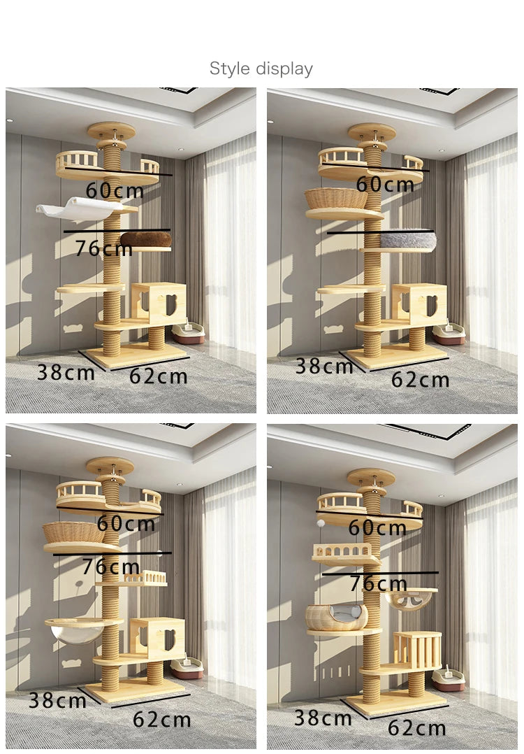 YXT Cats Tree Floor Solid Wooden Cat Tree House Climbing Pets Furniture Adjustable Kitten Trees Tower Multilayer Cat Climbing Fr