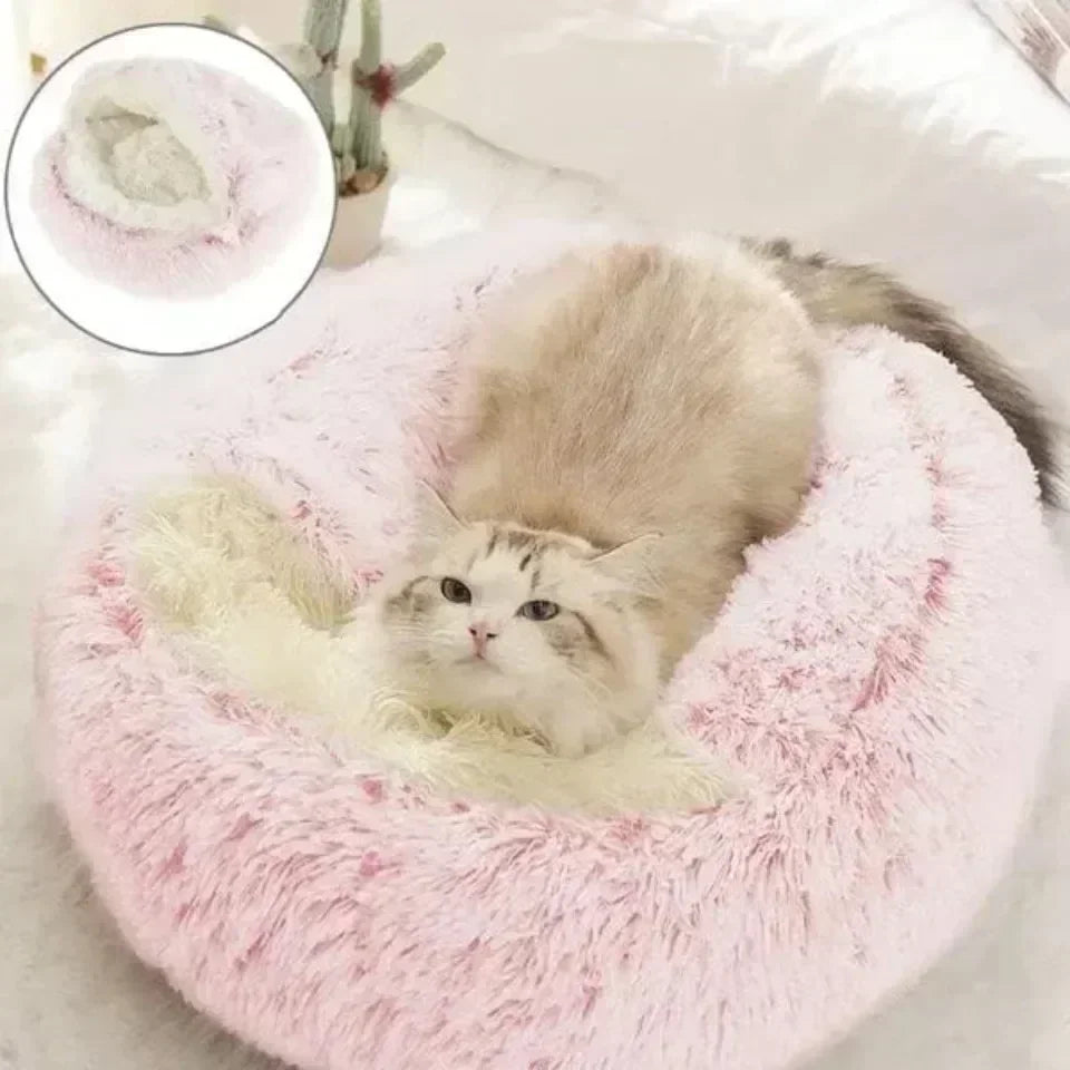 Cat Beds Simple Comfort Warm Puppy Sleeping Nest 2 in 1 Warms Long Soft Plush Round Cats Cushion Semi Enclosed Pet Sleep Bags