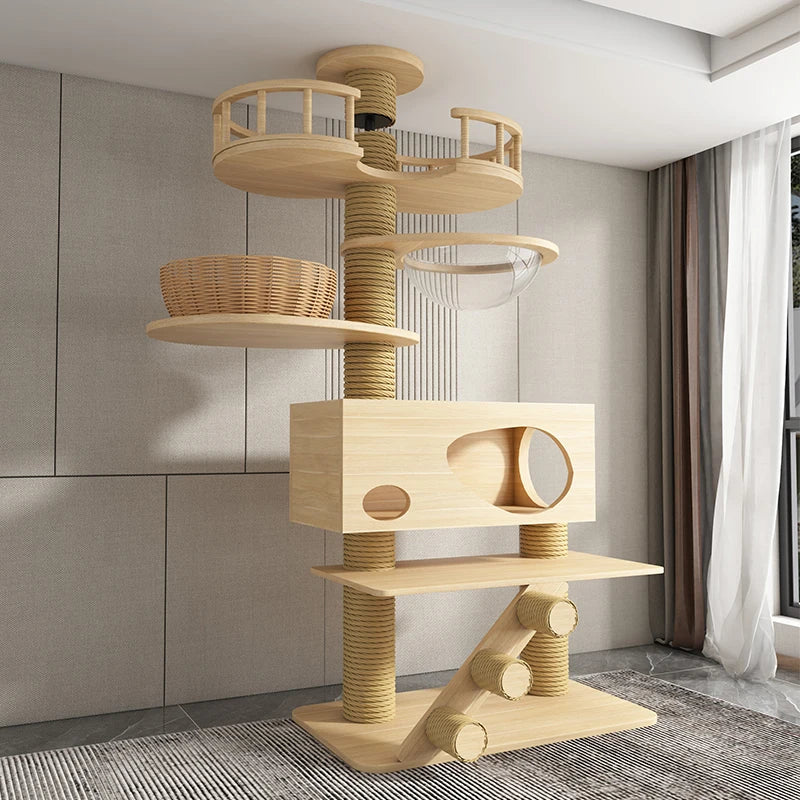 YXT Cats Tree Floor Solid Wooden Cat Tree House Climbing Pets Furniture Adjustable Kitten Trees Tower Multilayer Cat Climbing Fr