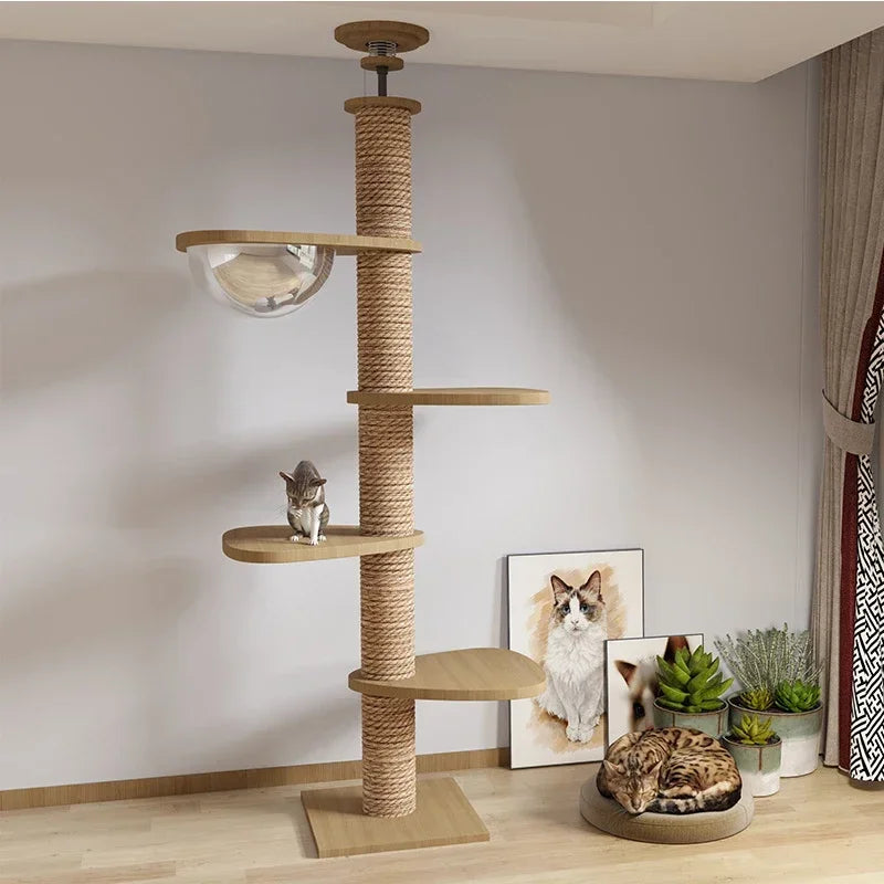 1pc Cat Tree House Cat Tower large Multi-Level Floor To Ceiling Adjustable Climbing Toy Tree House Wooden Cat Toys Pet Products