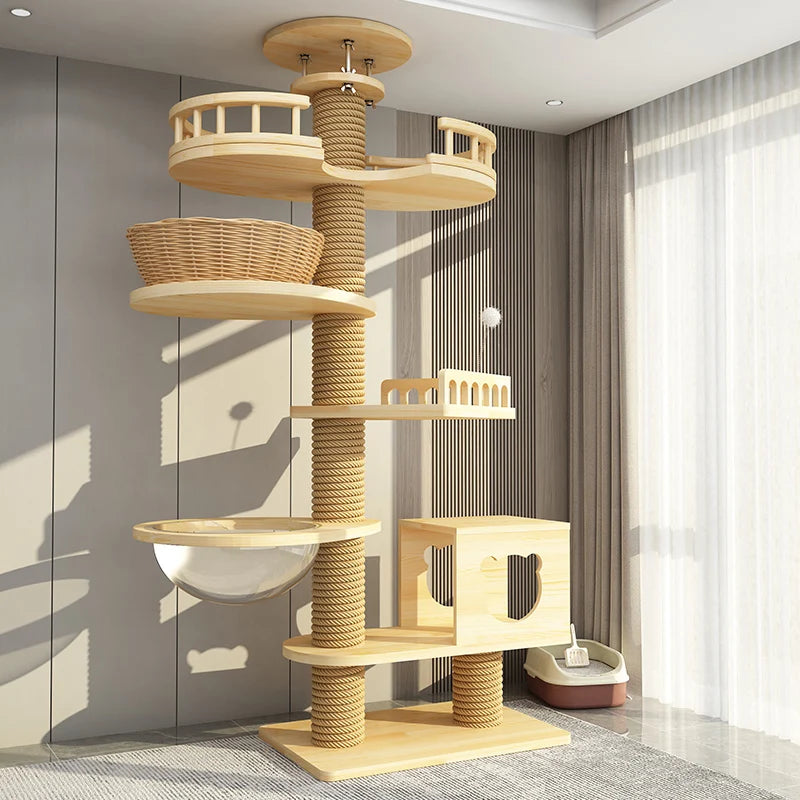 YXT Cats Tree Floor Solid Wooden Cat Tree House Climbing Pets Furniture Adjustable Kitten Trees Tower Multilayer Cat Climbing Fr