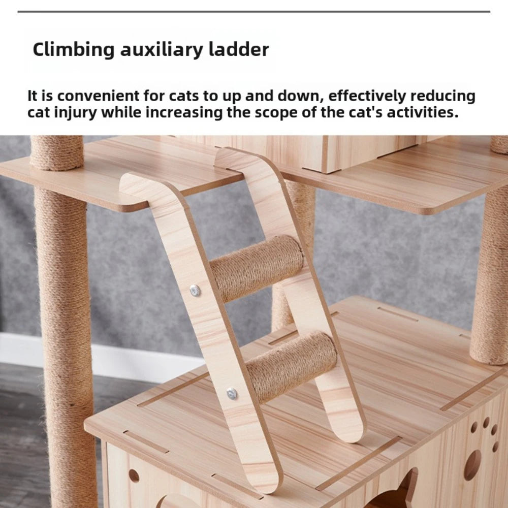 Multi-Layer Cat Climbing Frame Tower Wooden House Grinding Paws Cat Tree Sisal Rope With Scratching Board For Pet Furniture