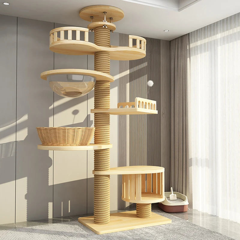 YXT Cats Tree Floor Solid Wooden Cat Tree House Climbing Pets Furniture Adjustable Kitten Trees Tower Multilayer Cat Climbing Fr