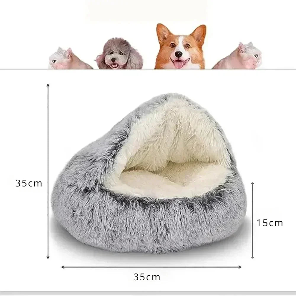 Cat Beds Simple Comfort Warm Puppy Sleeping Nest 2 in 1 Warms Long Soft Plush Round Cats Cushion Semi Enclosed Pet Sleep Bags