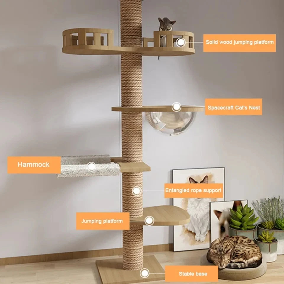 1pc Cat Tree House Cat Tower large Multi-Level Floor To Ceiling Adjustable Climbing Toy Tree House Wooden Cat Toys Pet Products