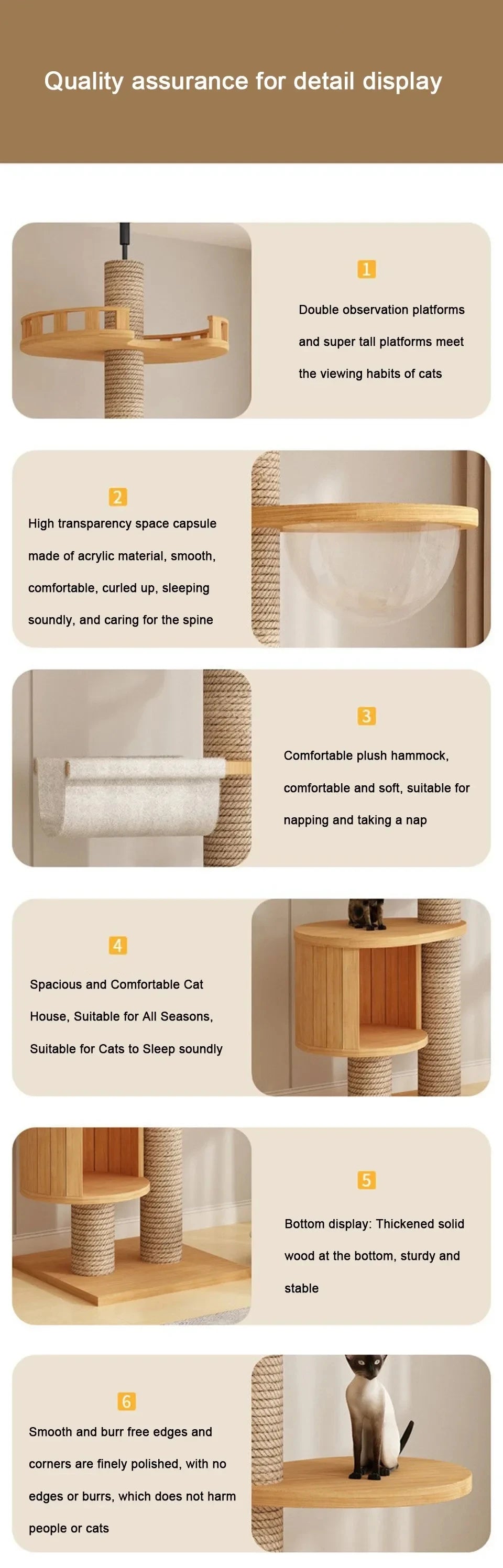 1pc Cat Tree House Cat Tower large Multi-Level Floor To Ceiling Adjustable Climbing Toy Tree House Wooden Cat Toys Pet Products