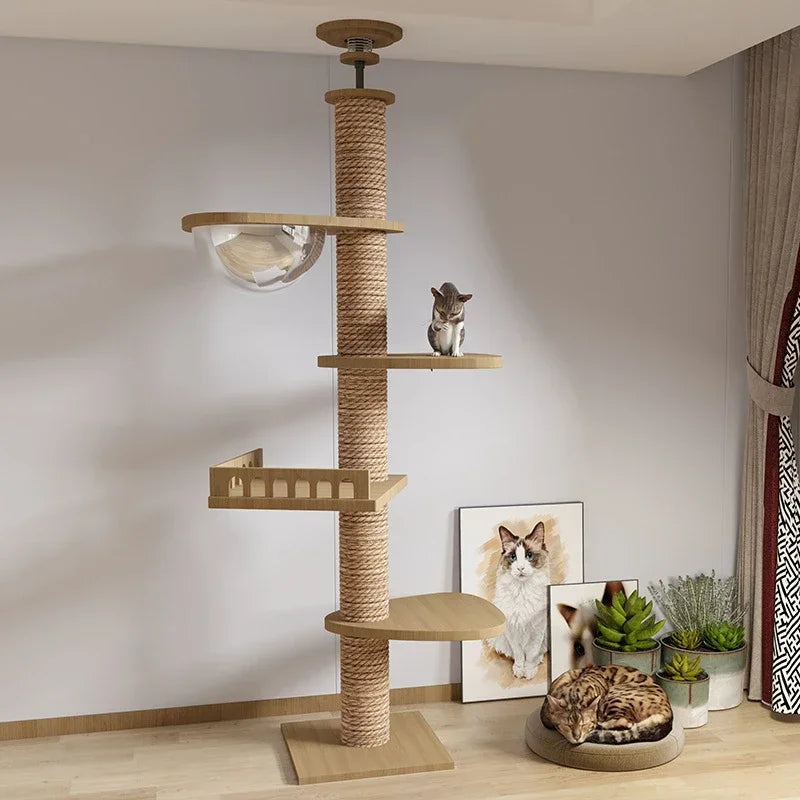 Cat Tree Floor To Ceiling Cat Tower with With Scratching Post Hammock Floor to Ceiling Pet Tree House Pet Furniture Climbing Toy