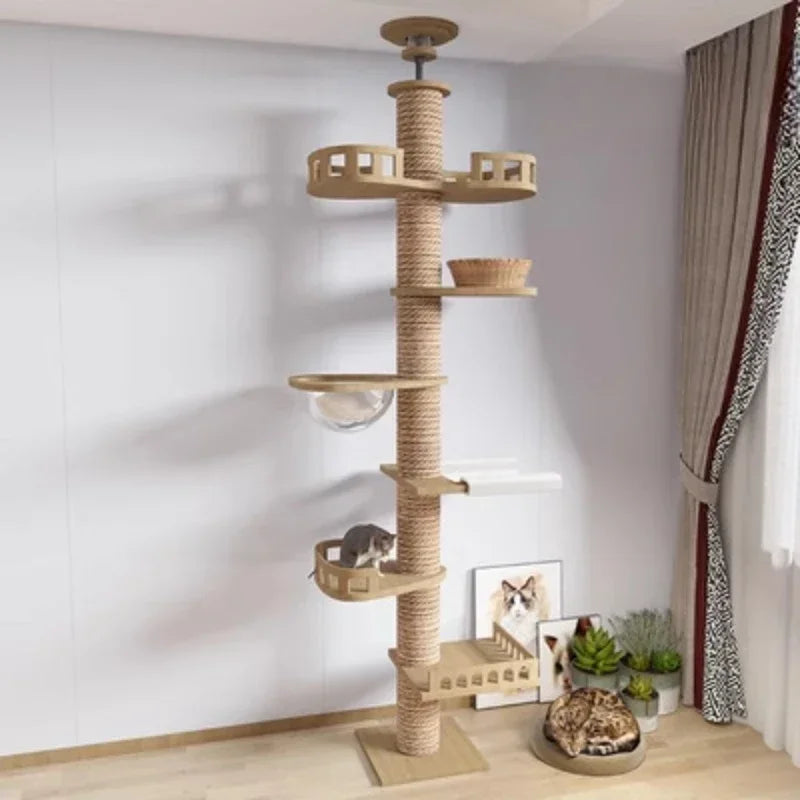 1pc Cat Tree House Cat Tower large Multi-Level Floor To Ceiling Adjustable Climbing Toy Tree House Wooden Cat Toys Pet Products