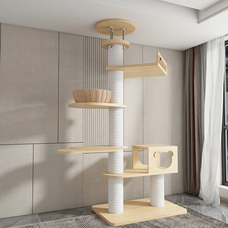 YXT Cats Tree Floor Solid Wooden Cat Tree House Climbing Pets Furniture Adjustable Kitten Trees Tower Multilayer Cat Climbing Fr