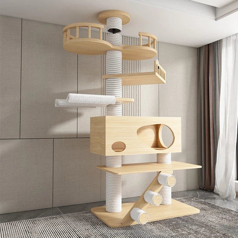 YXT Cats Tree Floor Solid Wooden Cat Tree House Climbing Pets Furniture Adjustable Kitten Trees Tower Multilayer Cat Climbing Fr