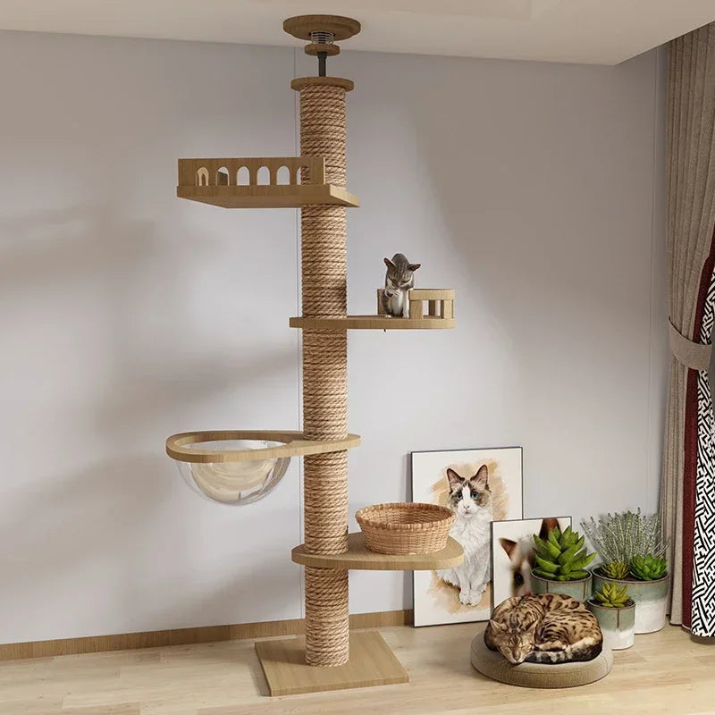 Cat Tree Floor To Ceiling Cat Tower with With Scratching Post Hammock Floor to Ceiling Pet Tree House Pet Furniture Climbing Toy