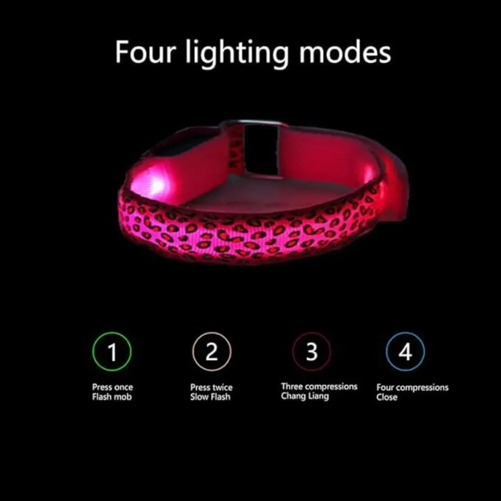 Leopard LED Dog Collar Luminous Adjustable Glowing Collar For Dogs Pet Night Safety Nylon Collar Luminous LED Bright Dog Collar