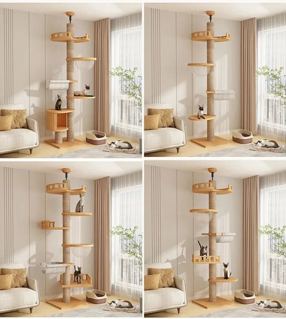 Cat Tree Floor To Ceiling Cat Tower with With Scratching Post Hammock Floor to Ceiling Pet Tree House Pet Furniture Climbing Toy