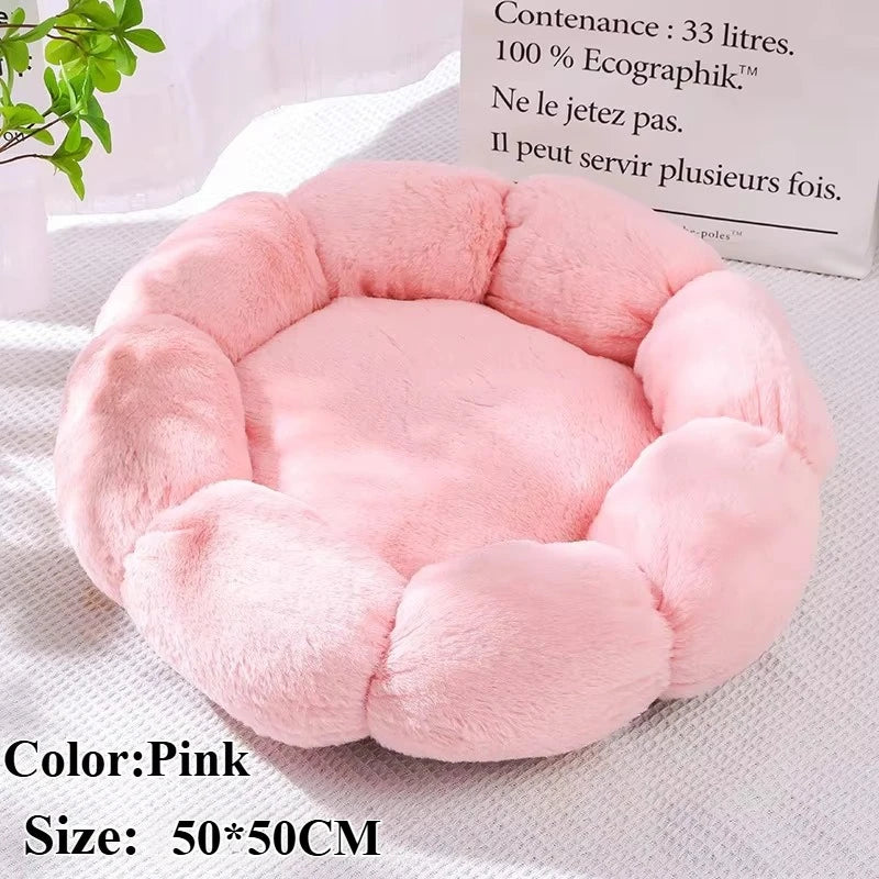 50CM Round Pet Bed Animal Sleep Sofa Plush Dog Basket Super Soft Cat Bed Round Cushion Flower Shape Large Dog Bed for Cats