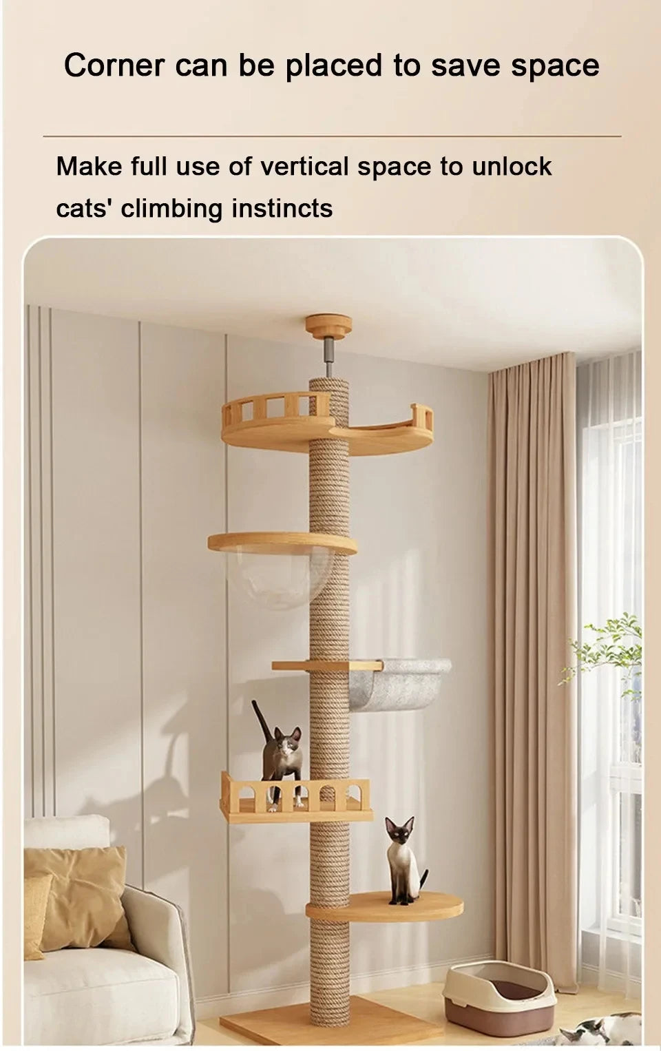 1pc Cat Tree House Cat Tower large Multi-Level Floor To Ceiling Adjustable Climbing Toy Tree House Wooden Cat Toys Pet Products